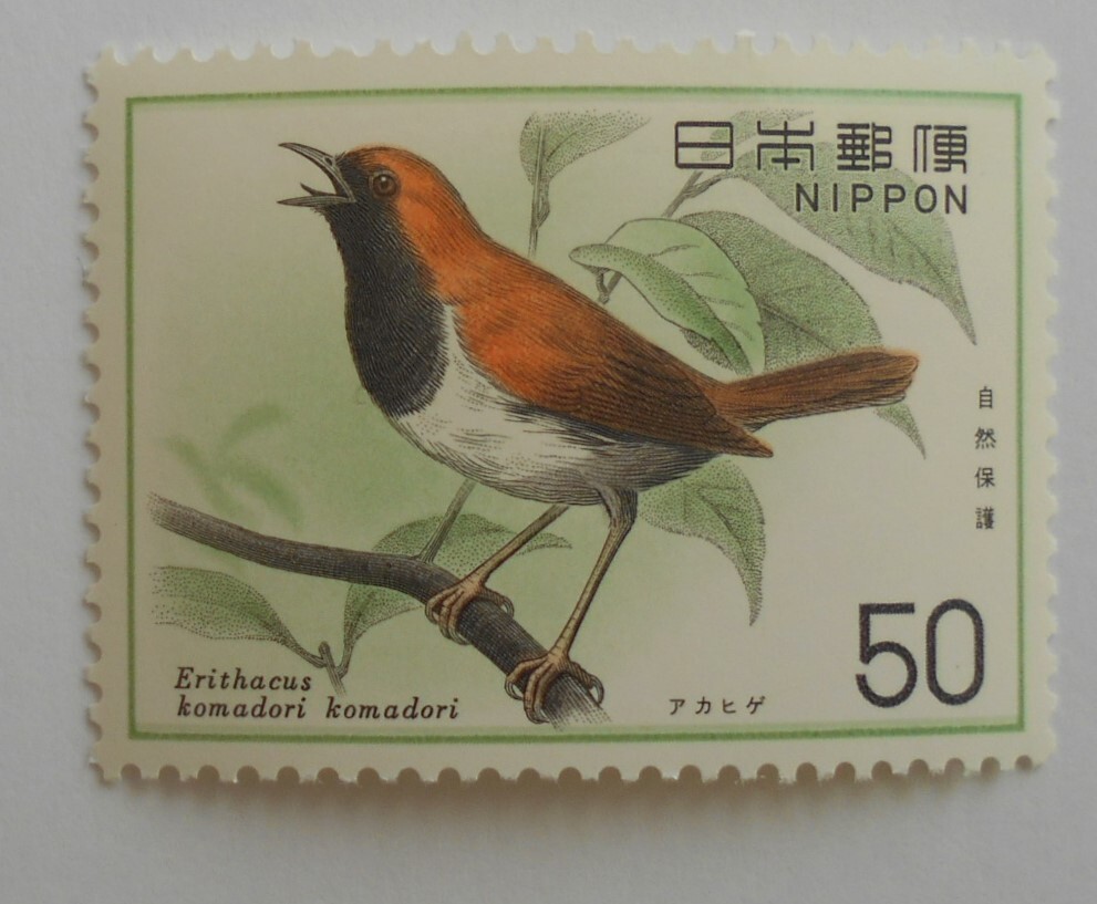 自然保護2集 アカヒゲ 未使用50円切手(520)拍卖