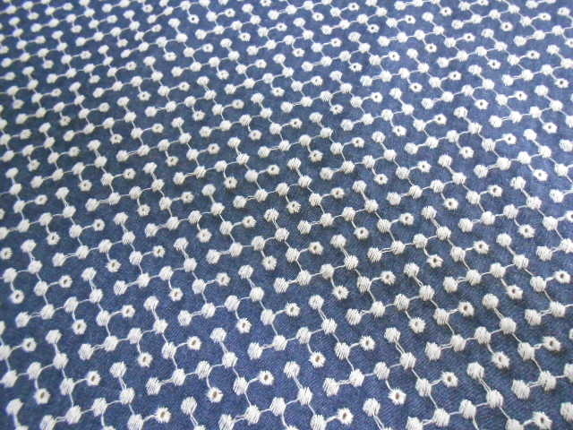 大特価☆綿ダンガリー片側スカラップレース生地・紺2M☆No923拍卖