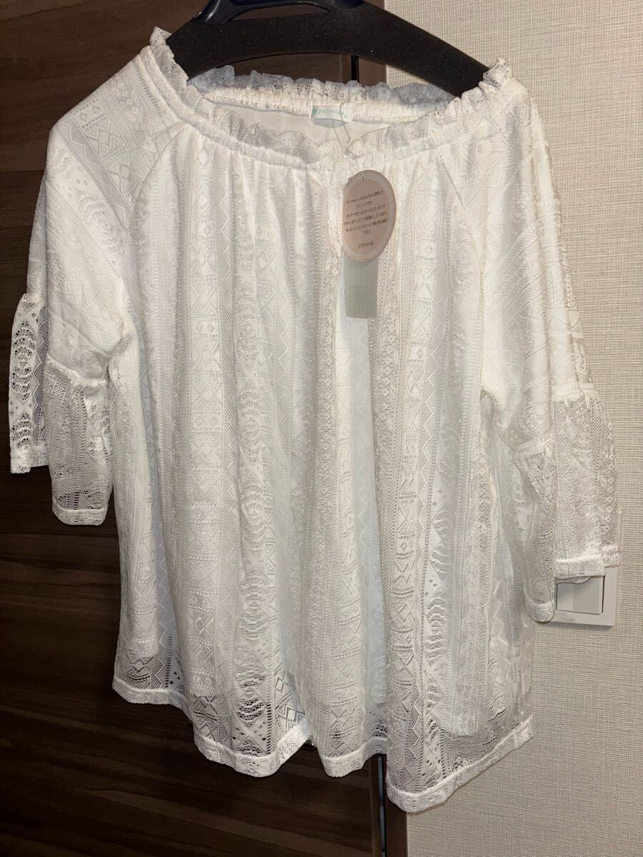 新品未使用タグ付き LLサイズ ホワイト ラッセルレースすてきトップス 大きい 即決あり カットソー ブラウス 即決あり拍卖