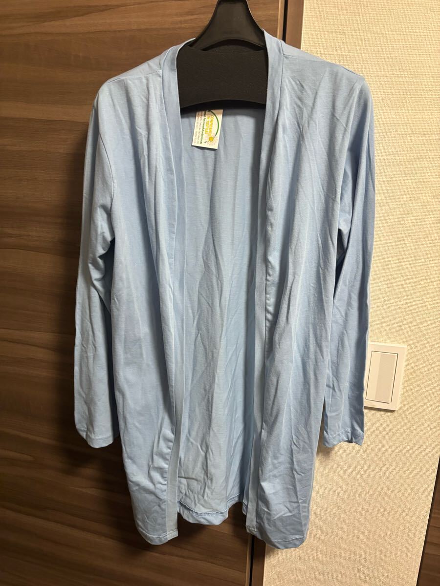 新品未使用タグ付き Lサイズ 水色 長袖 ロングカーディガン 綿100% 大きい 綿100% 即決あり拍卖