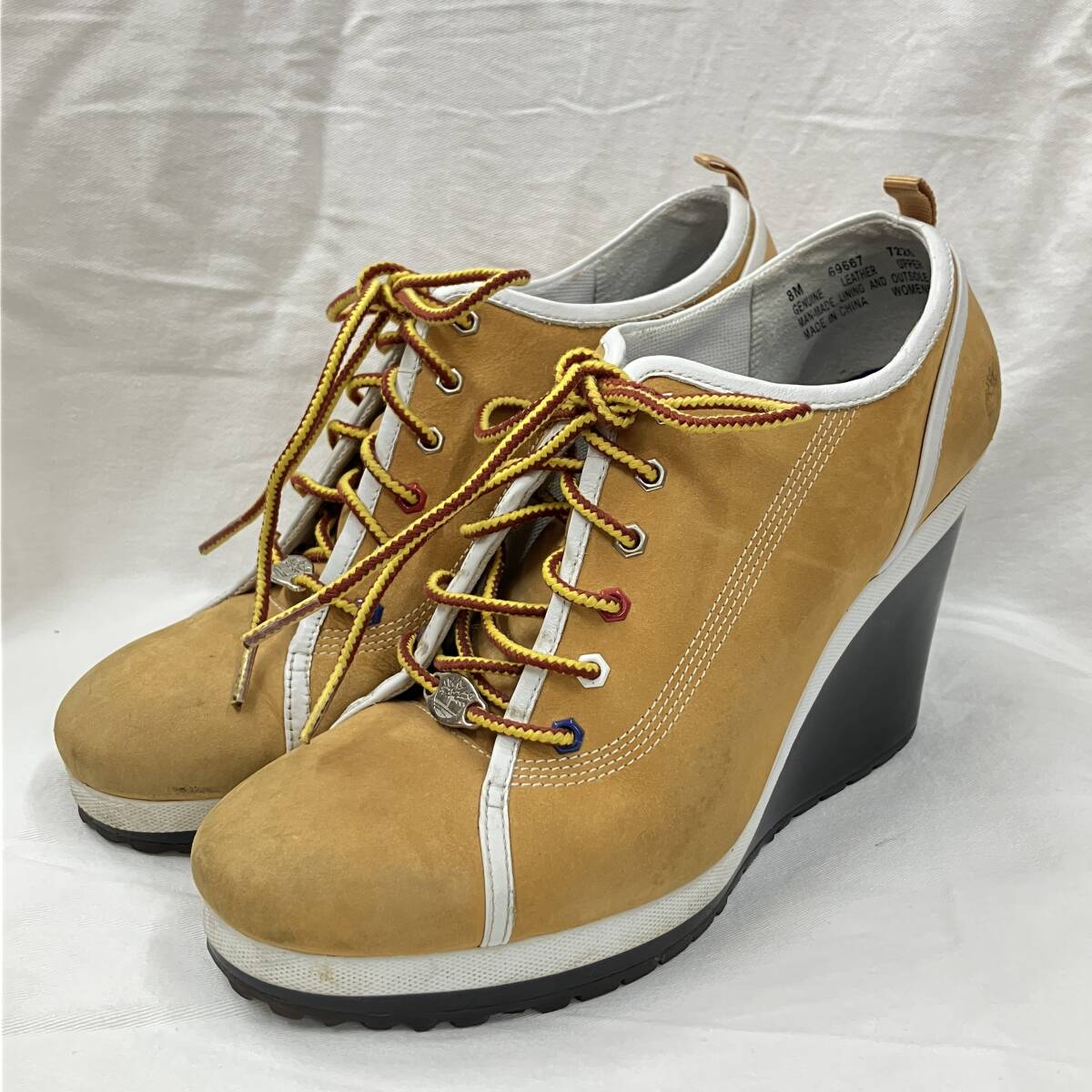 (志)Tommy Girl×Timberland コラボ ティンバーランド ショートブーツ レースアップパンプス ヌバック レザー ブラウン 8M (I)0501U拍卖