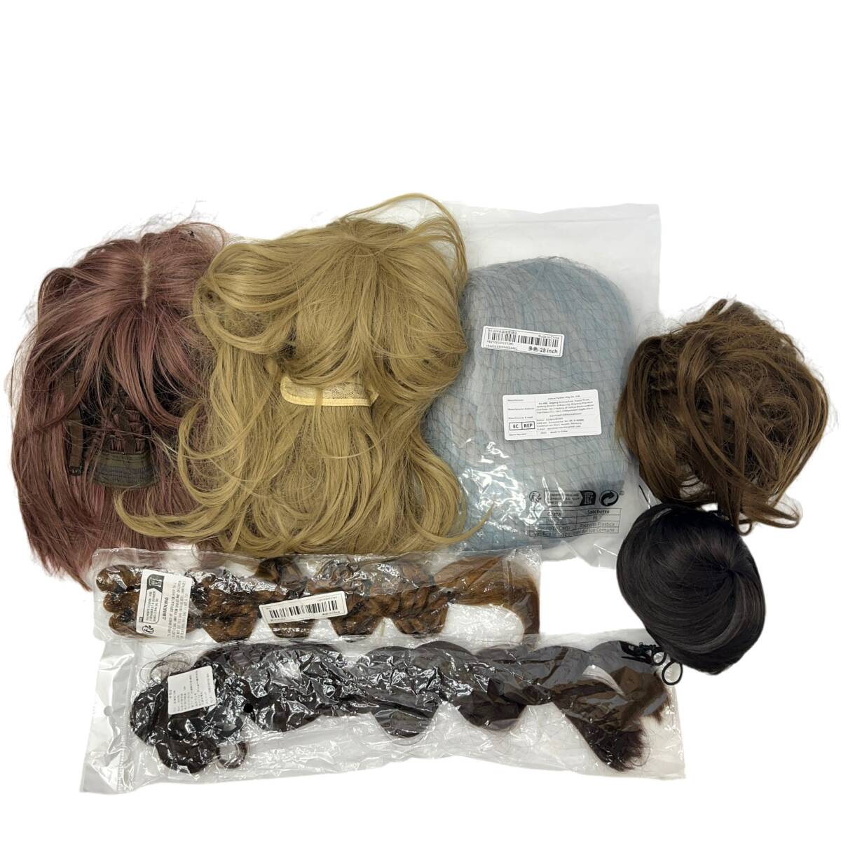 (志)【未使用あり】ウィッグ おまとめ 7点セット 部分ウィッグ かつら ショート ピンク ブラウン ブロンド 青 茶系 三つ編み (o)0502B拍卖