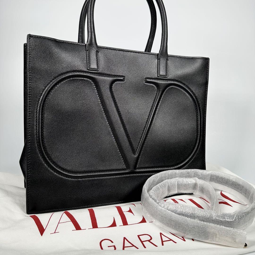 極美品 VALENTINO GARAVANI ヴァレンティノ・ガラヴァーニ VLOGO Vロゴ 2way ショルダーバッグ トートバッグ ハンドバッグ ブラック 黒拍卖
