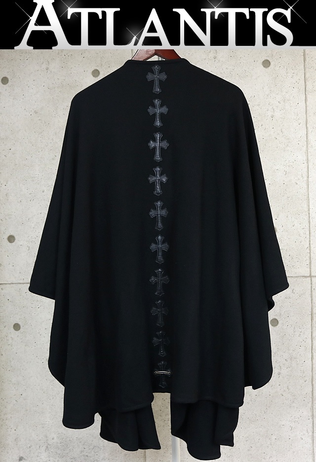 CHROME HEARTS 銀座店 クロムハーツ SALE クロスパッチ カシミア ケープ マント ショール ユニセックス size:フリー 黒 98912拍卖