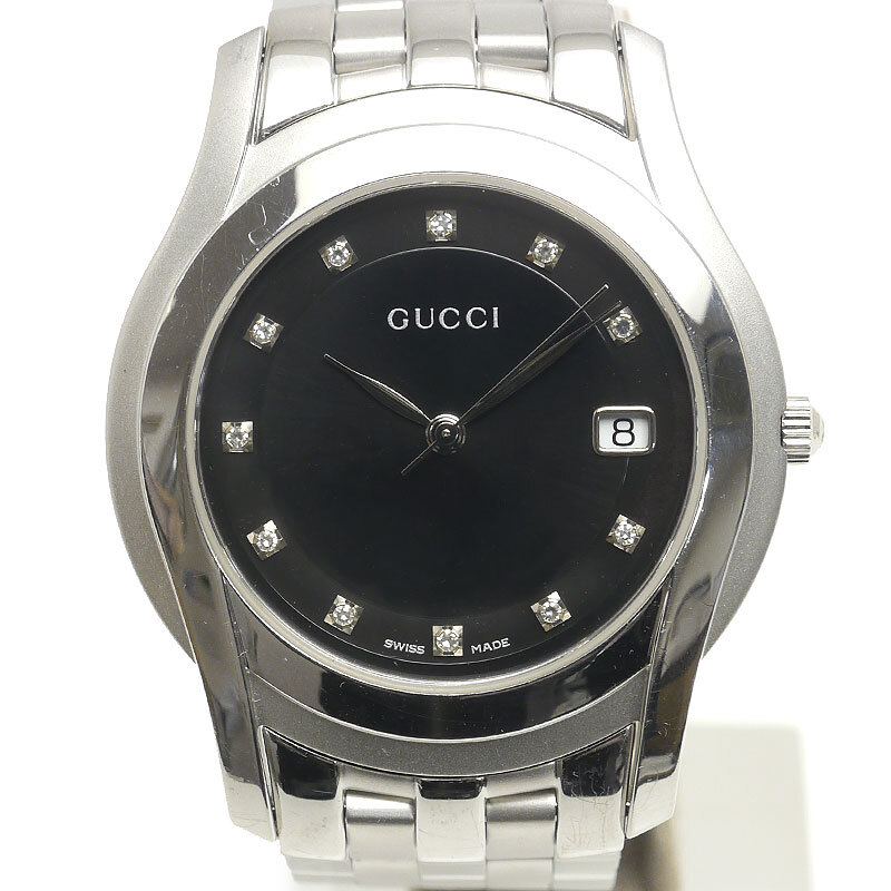 グッチ GUCCI 5500M 11Pダイヤモンド 黒文字盤 クォーツ拍卖