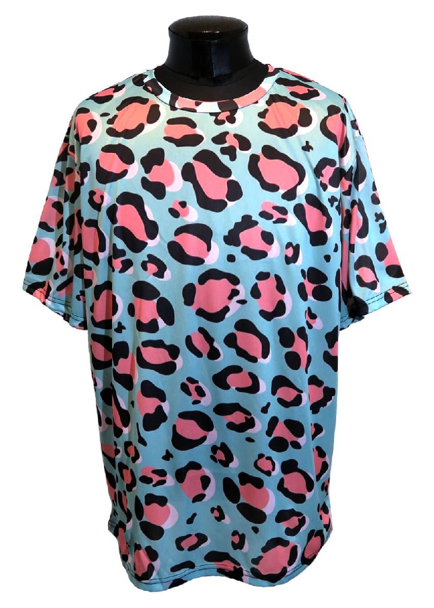 新品 XLサイズ 豹柄 Tシャツ 半袖 ミントブルー 727 カラフル パンサー レオパード ロカビリー パンク ロック ヴィジュアル系 ヒョウ柄拍卖