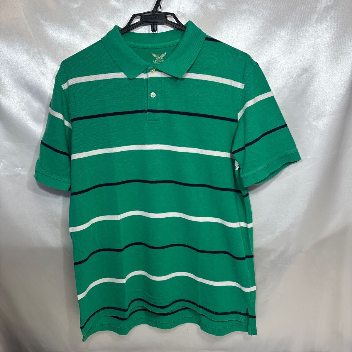 135♪US-ユーズド♪Faded Gloryアメリカ古着 ポロシャツ半袖ブランドメンズコットン★ストライプグリーンUS-L(使用感L) 拍卖