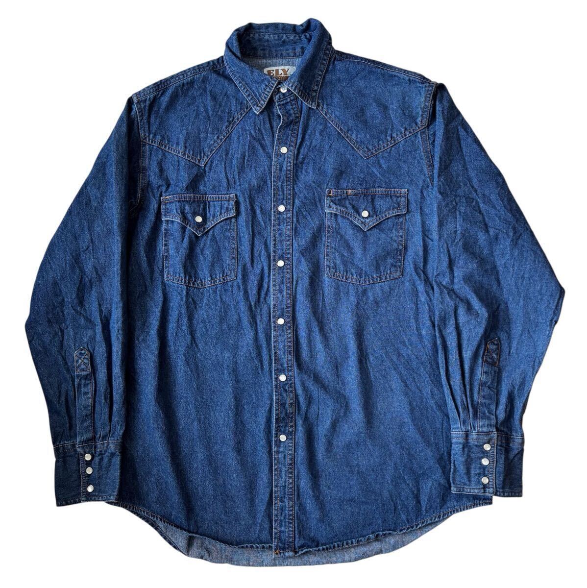 ELY CATTLEMAN デニム ウエスタン シャツ M 長袖 エリー アメリカ古着拍卖