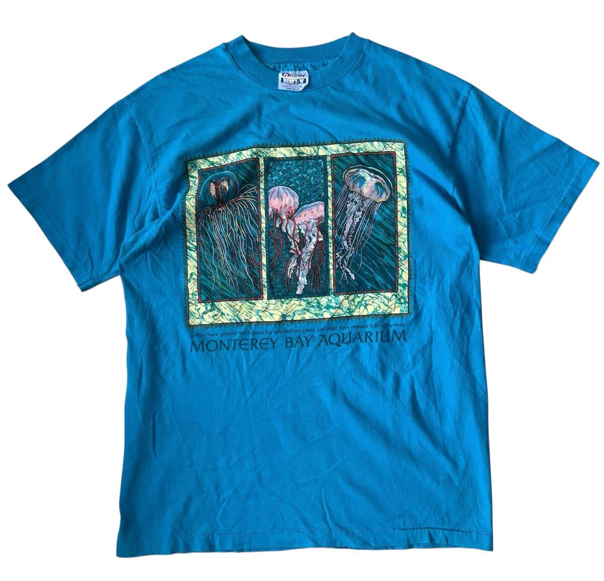90s USA製 Hanes クラゲ プリント Tシャツ M アメリカ製 半袖 ヘインズ拍卖
