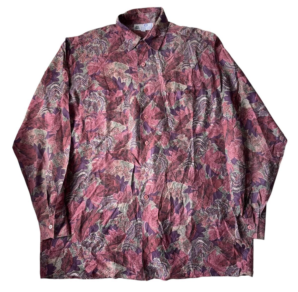 90s NEWFAST シルク 100% 総柄 シャツ M ヨーロッパ古着 デザイン拍卖