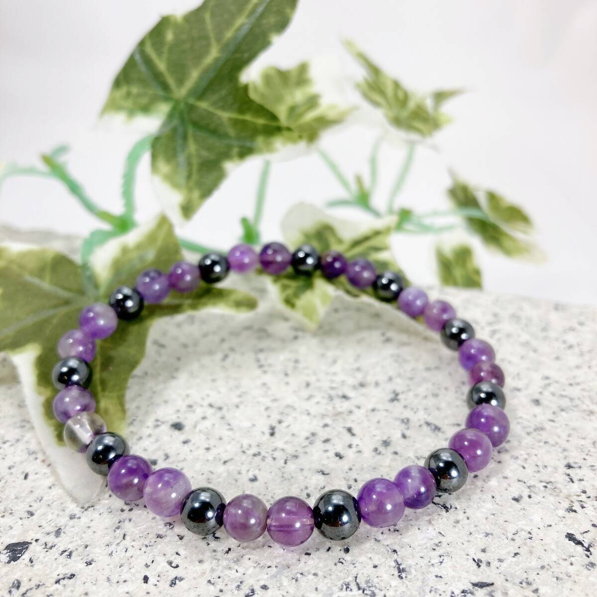 【新品/送料230円/処分品】 天然石 ブレスレット 6mm アメジスト ヘマタイト 拍卖