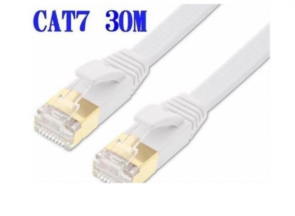 送料無料■CAT7 30m LANケーブル ホワイト 10G 10ギガ対応 薄型 コネクタ 接続部金メッキ仕様拍卖
