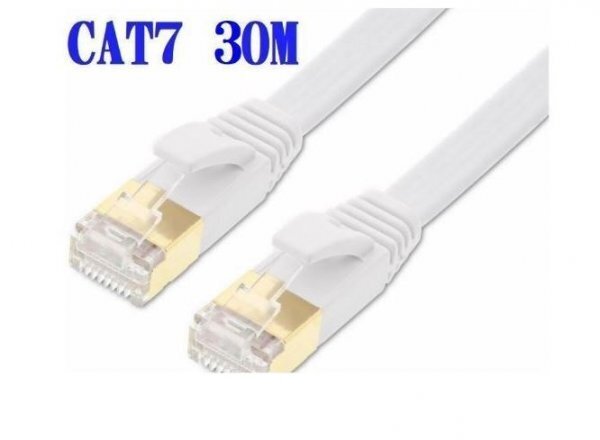 送料無料■CAT7 30m LANケーブル ホワイト 10G 10ギガ対応 薄型 コネクタ 接続部金メッキ仕様拍卖
