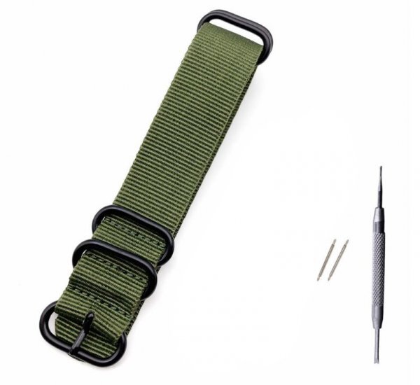 NATOタイプ 18mm 1本 アーミーグリーン 時計ベルト 時計バンド ナイロン 替えバンド 替えベルト バネ棒2本 と バネ棒外し付拍卖