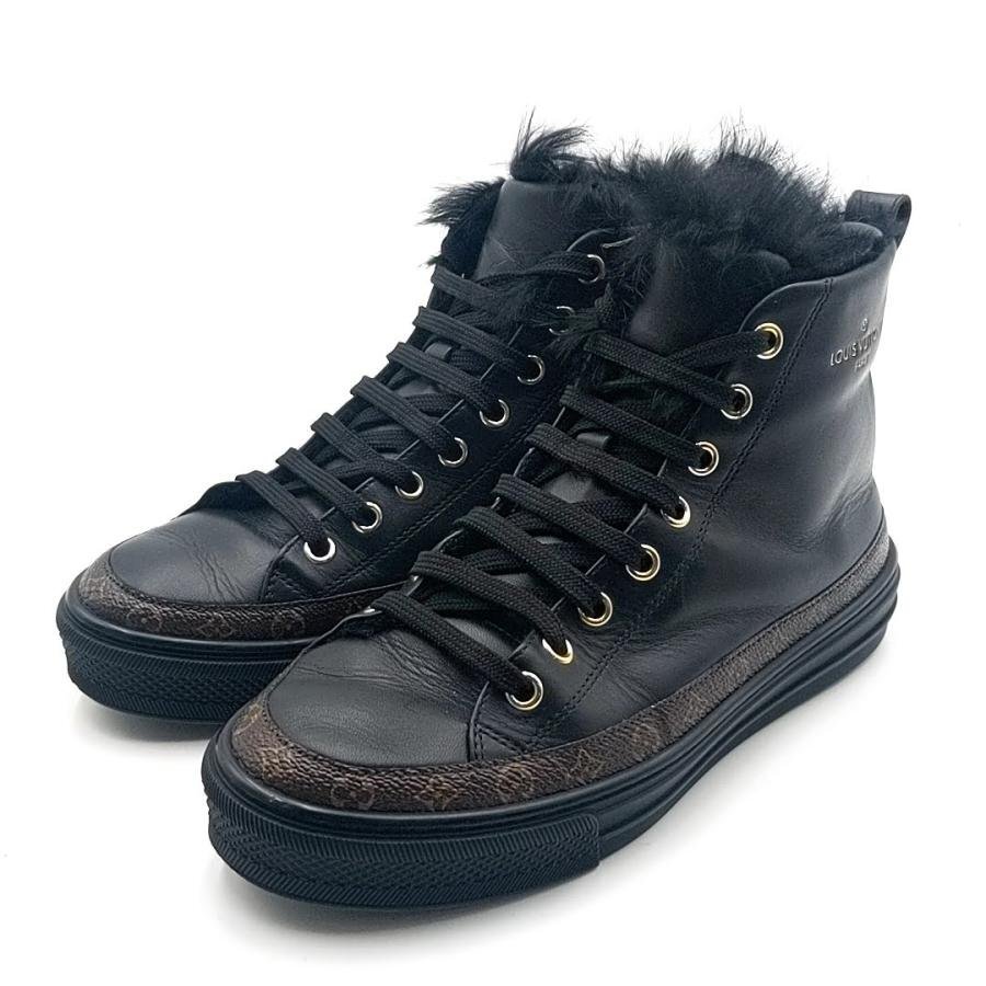 送料無料 美品 ルイヴィトン LOUIS VUITTON スニーカー レザー モノグラム ステラーライン 34 1/2 レディース拍卖