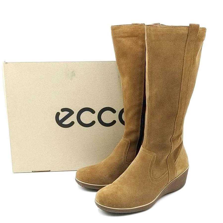 送料無料 エコー ecco ロングブーツ 靴 シューズ サイドジップ スエード 内ボア 38 茶 ブラウン系 レディース拍卖