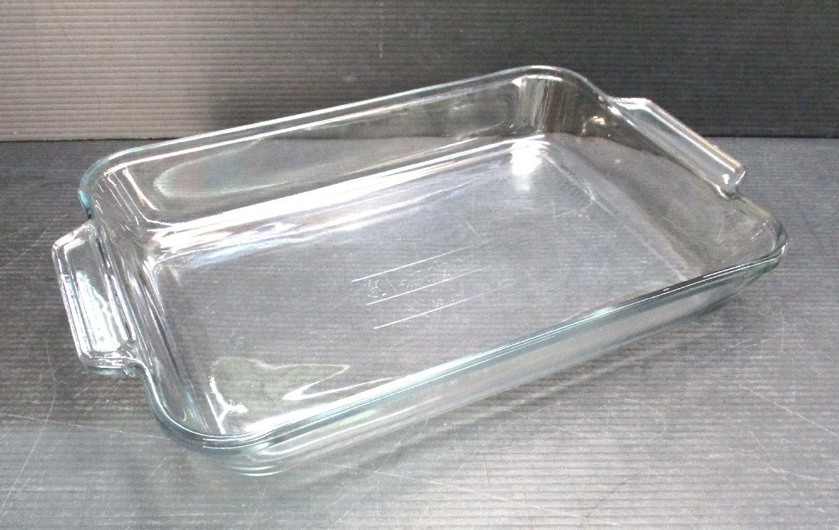 ガラス大皿 耐熱ガラス Anchor Hocking 幅40x奥行25x高さ6cm USA製 キズ有 中古 100463 ★拍卖