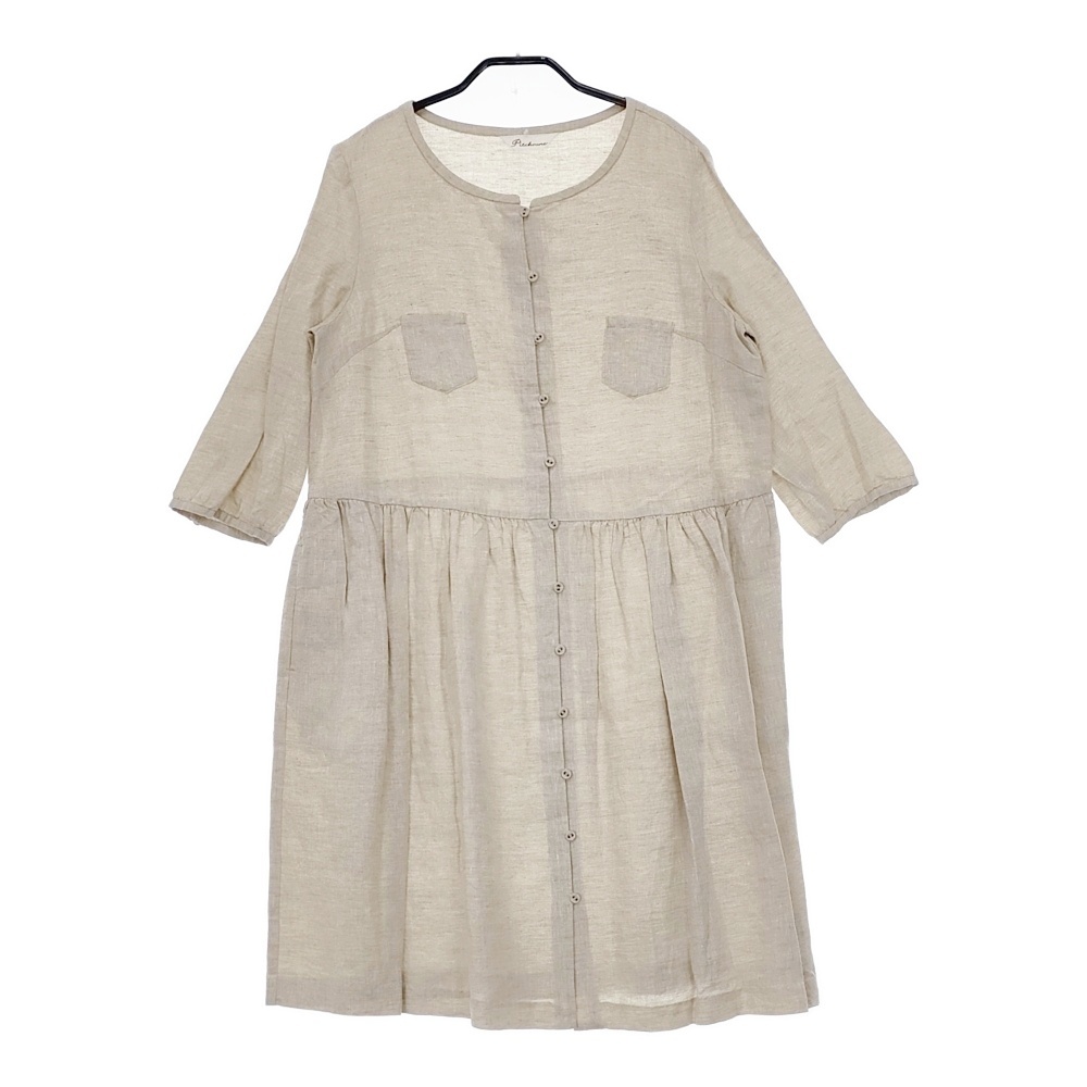 TABASA et Pitchoune リネン 長袖 G2441FAS011 サイズ36 定価19000円 ワンピース ベージュ タバサエピッチュン 5-0502M 245212拍卖