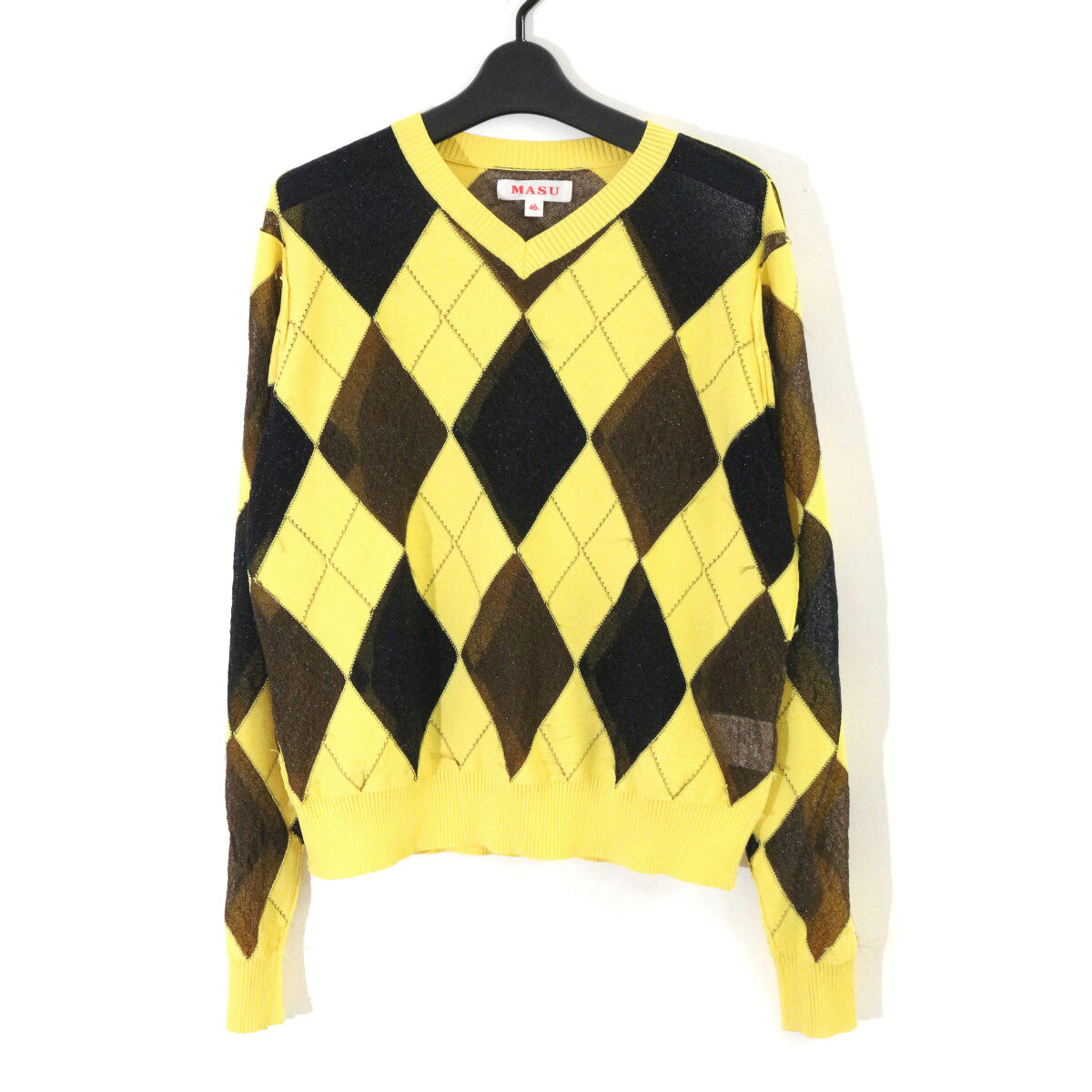 MASU 定価74,800円 25SS REVERSED ARGYLE SWEATER リバーシブルアーガイルニット 46 M25K6KN003 エムエーエスユー拍卖