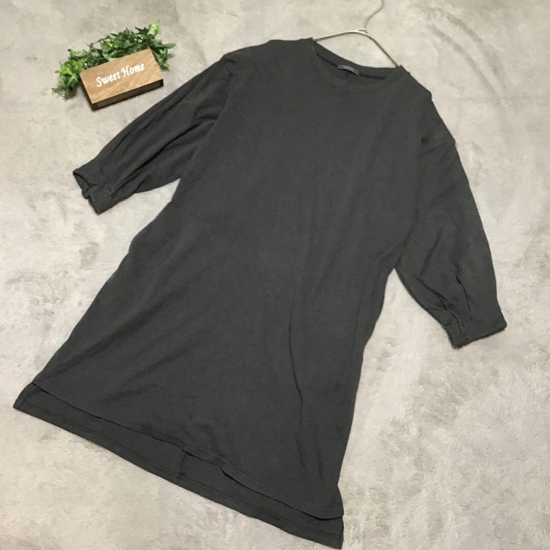 トロワシス F チュニック ワンピース 両ポケ 5分袖 カットソー ゆったり拍卖