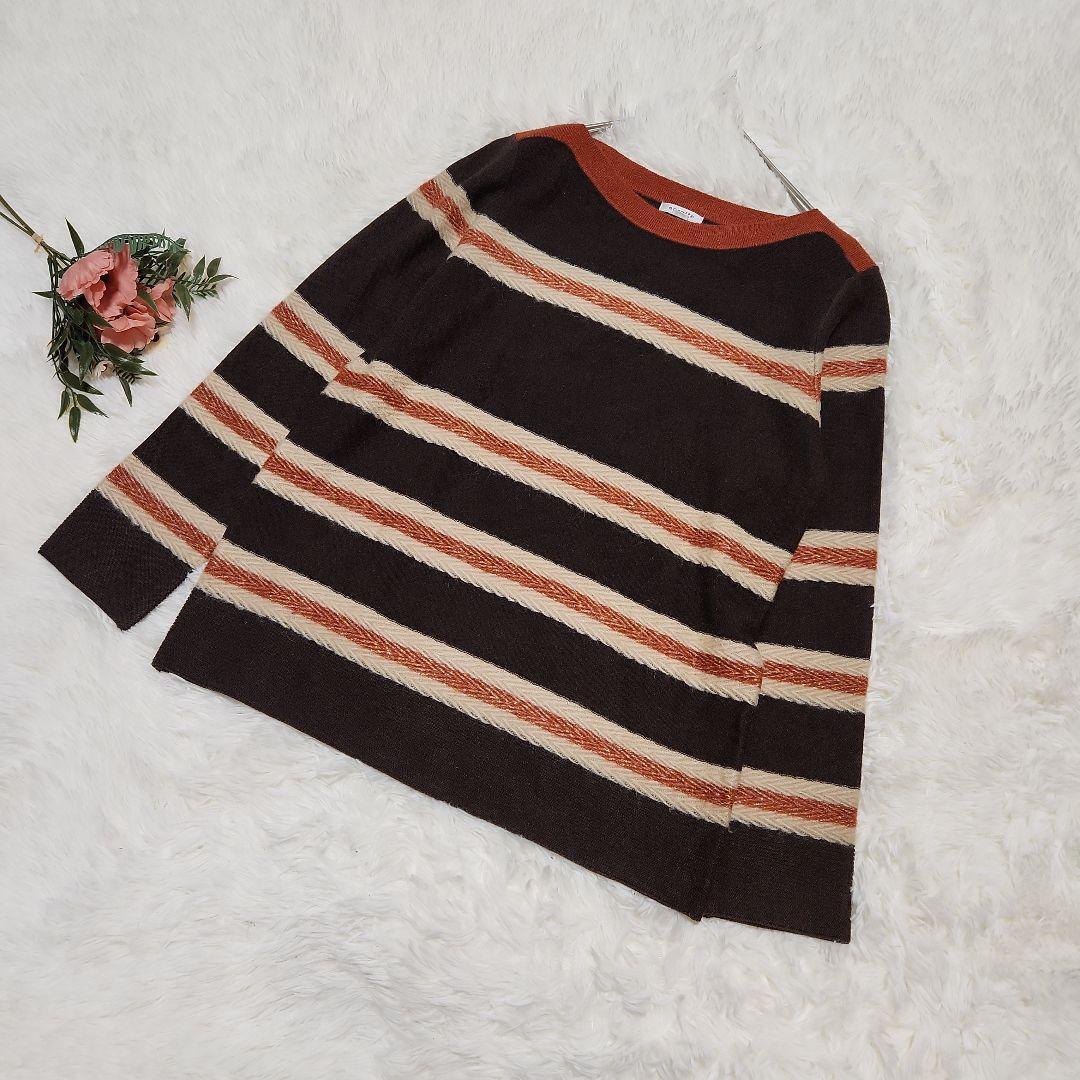 長袖 L ボーダー柄 ニット ラメ入り マルチカラー拍卖