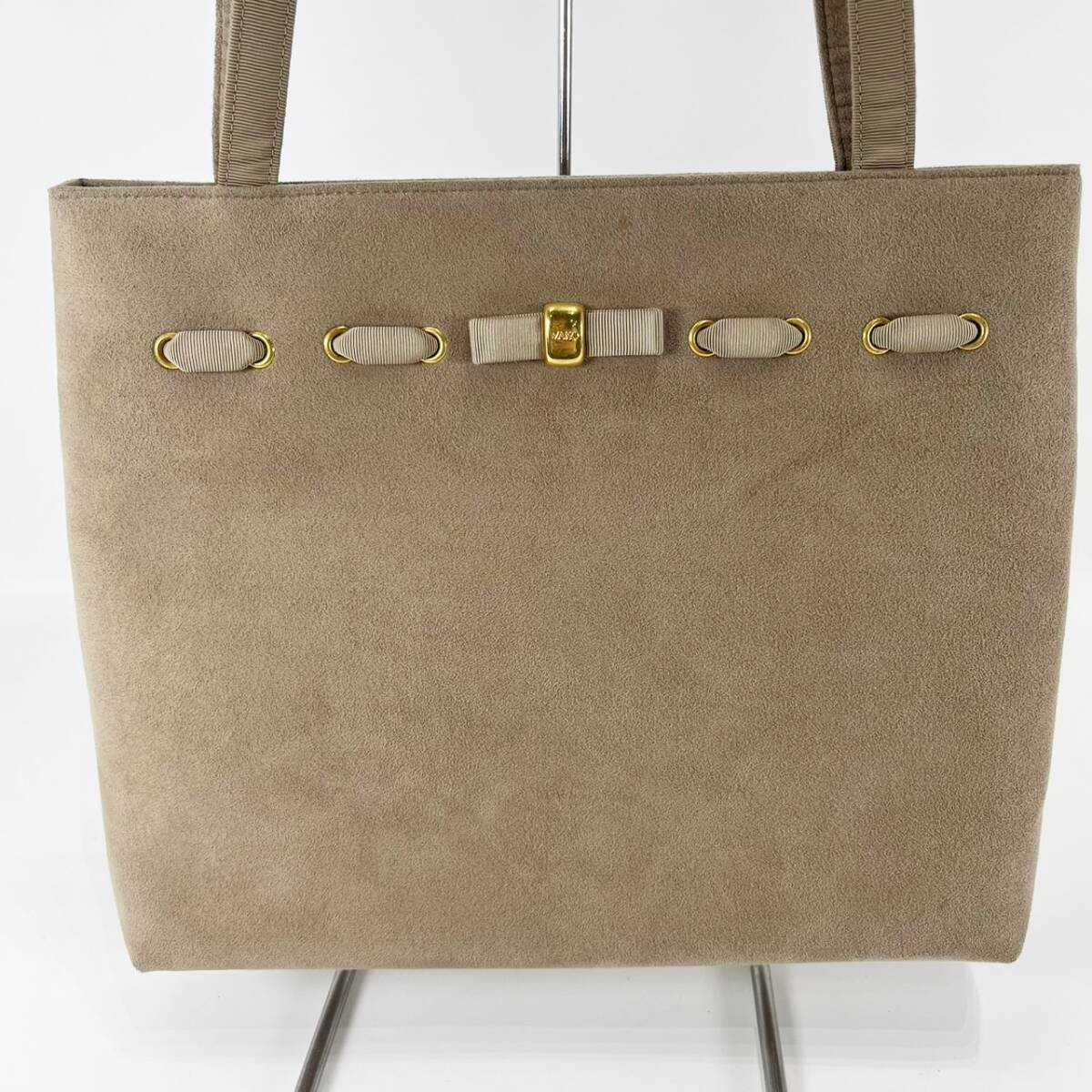 美品 WAKO 銀座和光 バッグ スウェード グレージュ ブラウン リボン レディース 拍卖