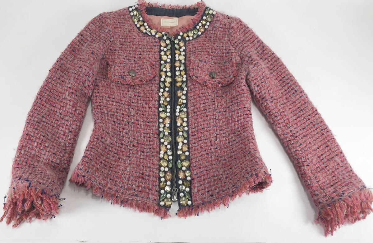 ヴェロフォンナ 長袖 カーディガン ツイード ビジュー ピンク レディース Re Verofonna拍卖