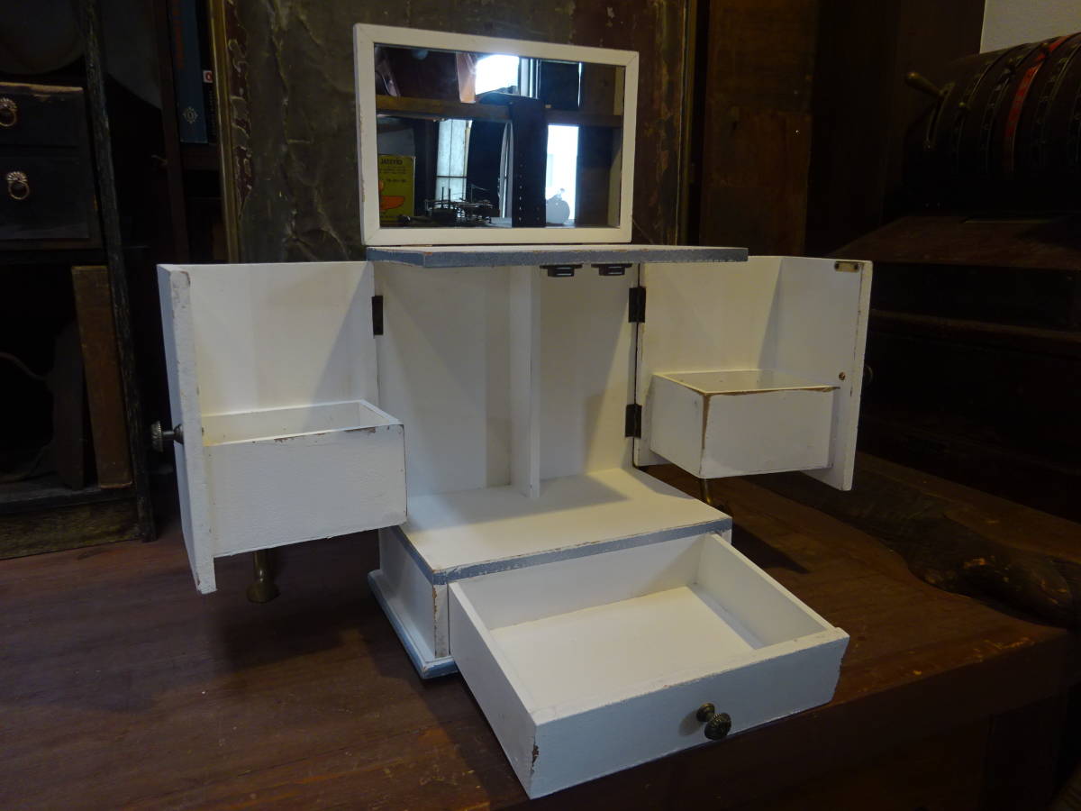 【木製の折り畳み式化粧台】ドレッサーデッドストックインテリア鏡台インダストリアルスタンドミラーコンパクト収納家具文具デスク卓上拍卖