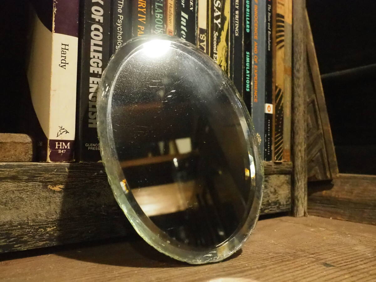 【フランス蚤の市コンパクトミラー】面取り鏡ミラー楕円ガラス額縁アンティーク骨董インテリア古道具フォトフレーム拍卖