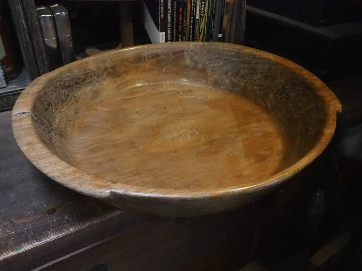 【インドネシアのチーク材こね鉢66㎝】無垢材骨董ガーデニング蕎麦打ち花器古道具アンティーク木製インテリア古民具ドライフラワー観葉植物拍卖
