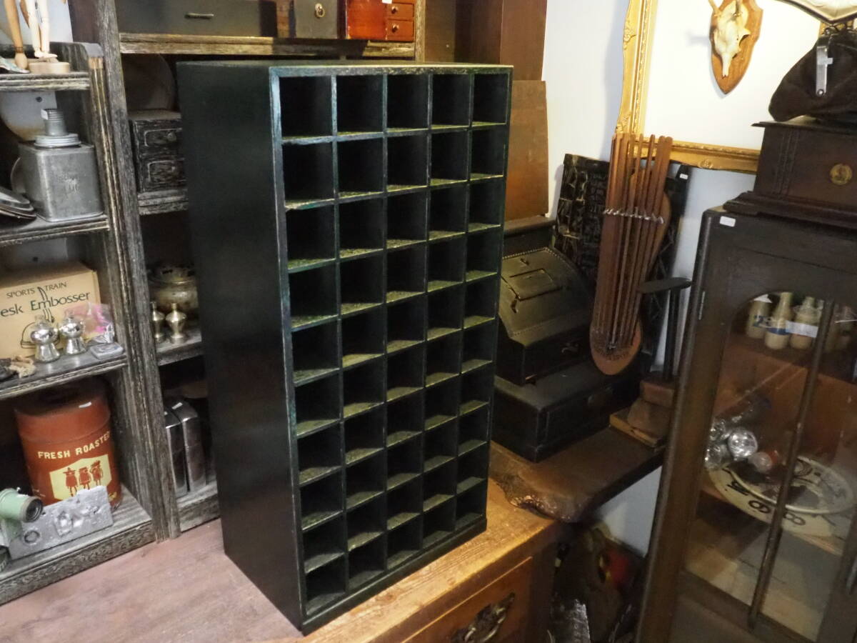 【アンティーク木製升棚】5×10升工業系コレクションケース工具箱古道具インテリア収納ケース舗什器カフェバー箪笥雑貨屋ツールボックス拍卖