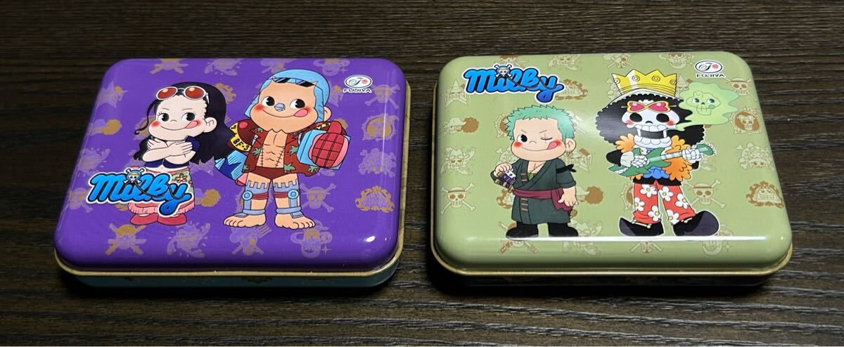 ペコちゃん×ワンピース コラボ不二家 ロビン×フランキー ゾロ×ブルック ミルキー缶拍卖