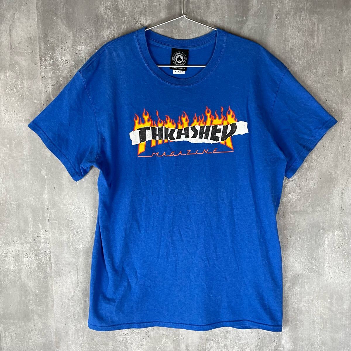 【スケボー】THRASHER SKATE ファイアーTシャツ ブルー 半袖 古着 ブルー コットン M拍卖