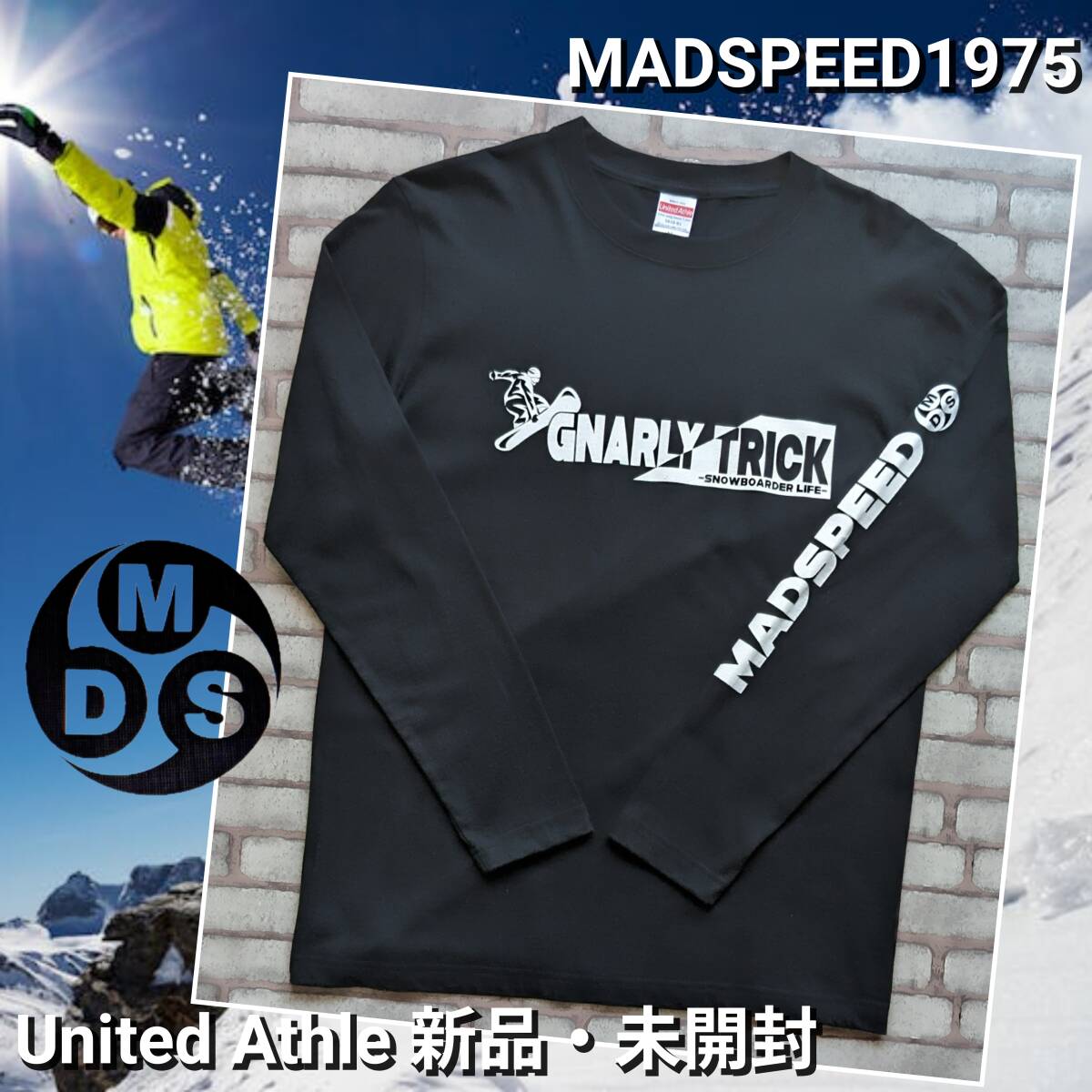 ※特価販売!【MADSPEED】趣味Tシャツ スノーボード スケートボード ハーフパイプ スノボーファッション ver 長袖 ブラック Mサイズ 新品拍卖