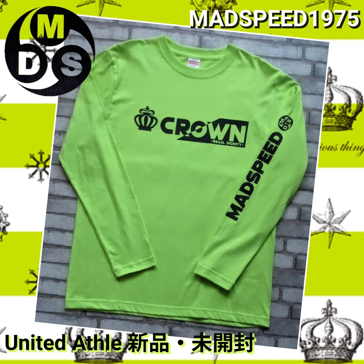 ※処分特価!【MADSPEED】趣味Tシャツ 王冠 クラウン crown クラウンクロスオーバー クラウンスポーツ ver 長袖 ライムグリーン XLサイズ拍卖