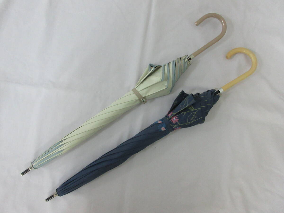 ( せ-A4-8075 )日傘 because ビコーズ 手開き式 長傘 2本 まとめて まとめ売り セット ホワイト系 白 デニム風 かわいい 中古拍卖