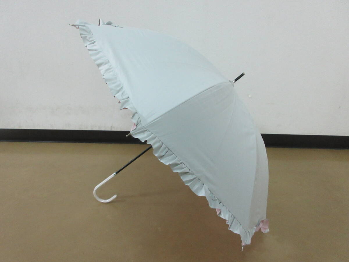 ( せ-A4-8128 )estaa エスタ 日傘 長傘 手開き式 ホワイト 白 ピンク フリル おしゃれ かわいい 全長約68.5cm 半径約45cm 中古拍卖