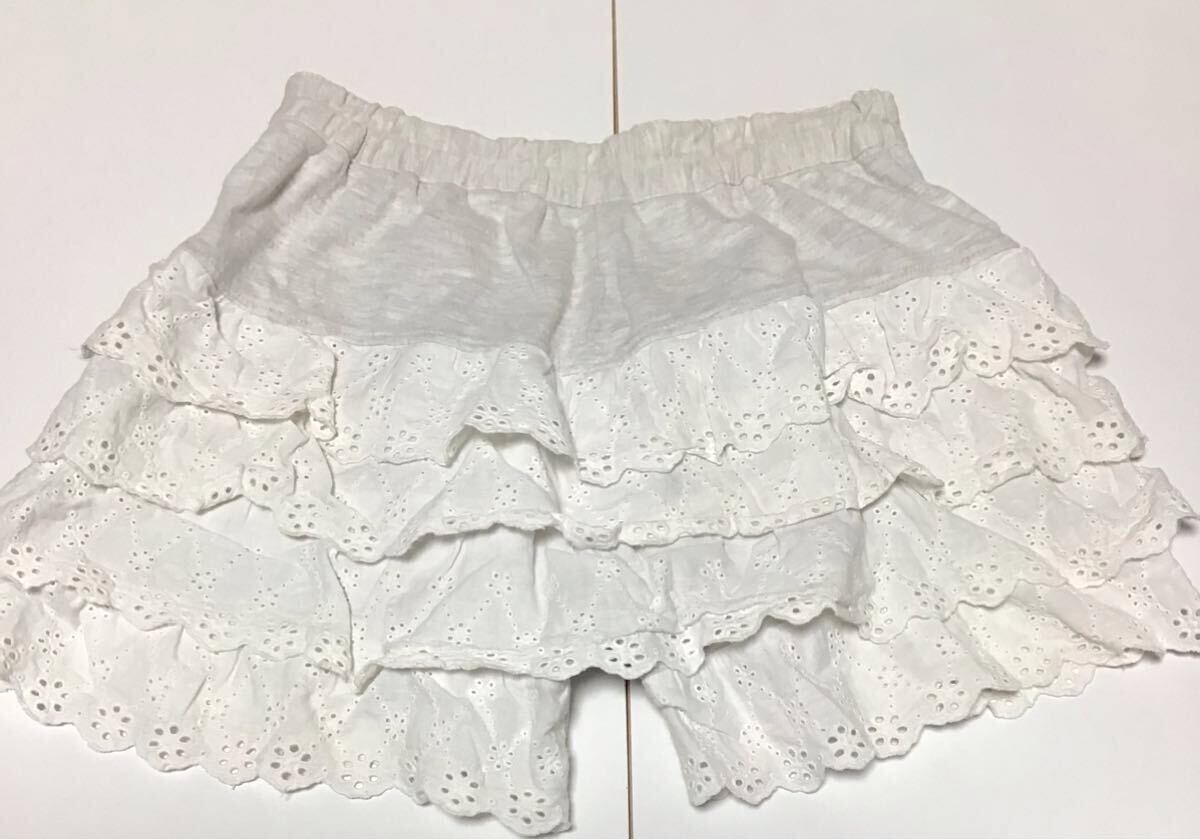 used 子供服 「 レースフリル付き キュロットスカート 140cm 」ウエストゴム 経年劣化あり/ かわいいショートパンツ拍卖