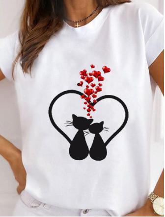 Tシャツ レディース 半袖 猫柄 綿100% イラスト シンプル ネコ ねこ トップス L拍卖