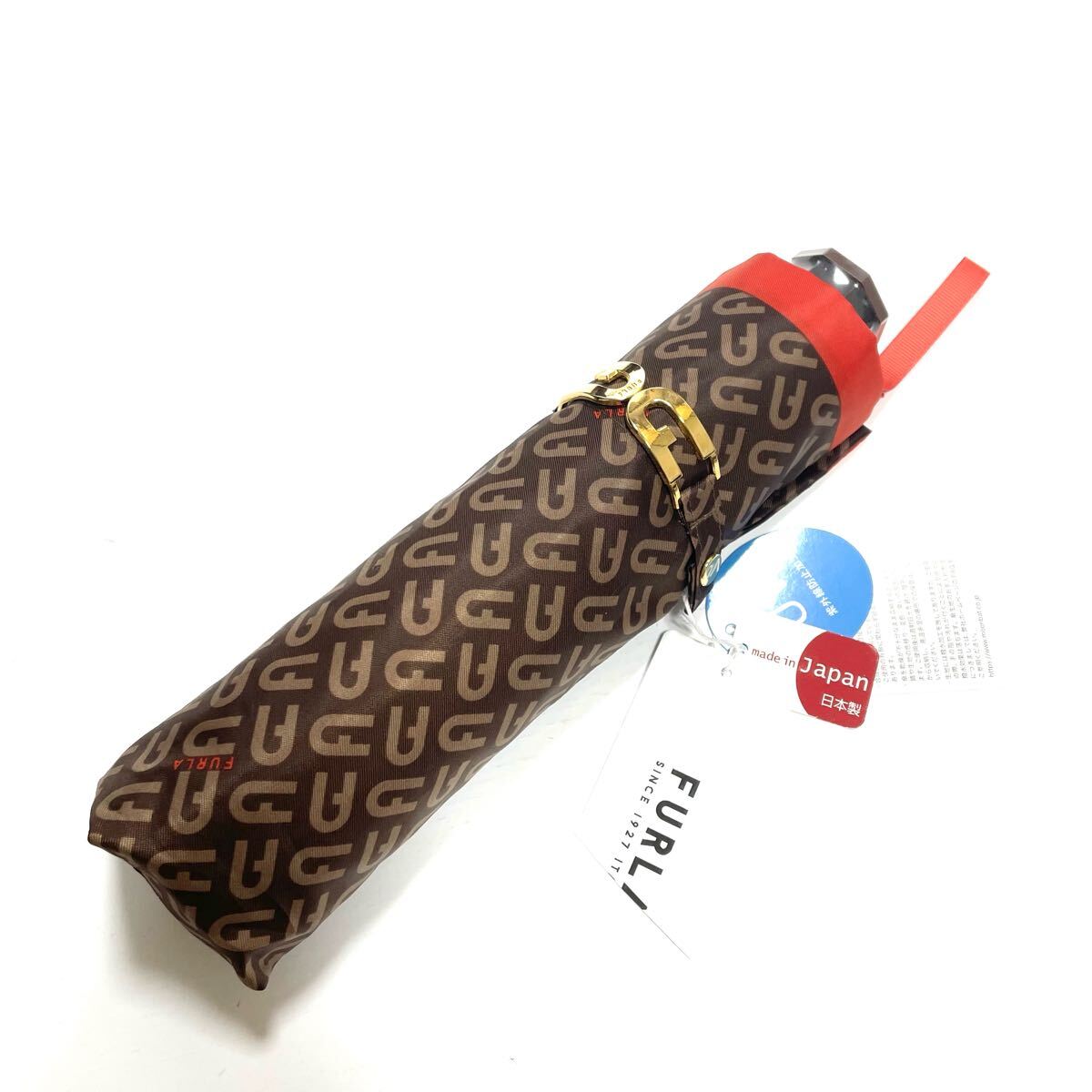 新品 フルラ 傘 雨傘 折りたたみ傘 黒 8本骨 総柄 K拍卖