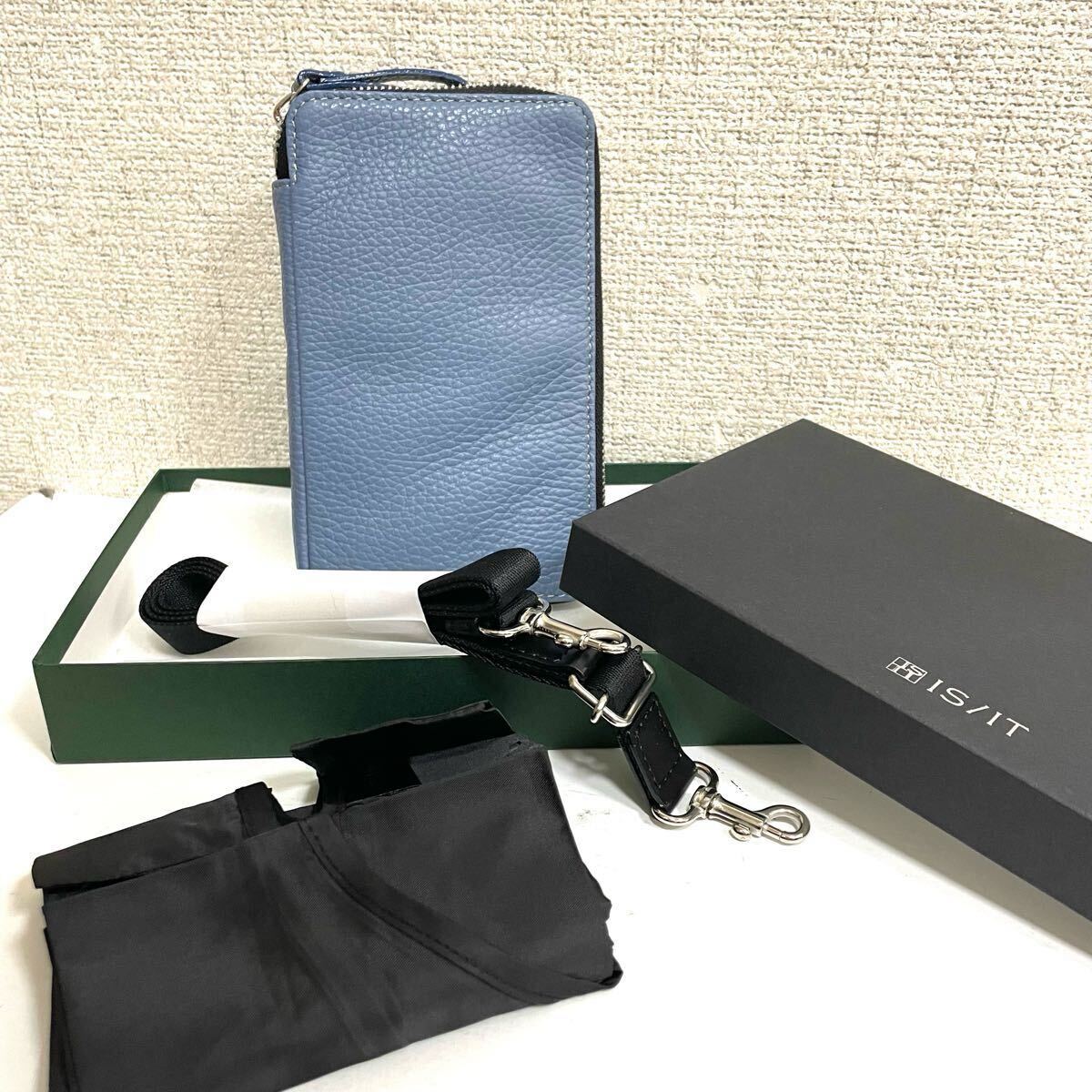 送料660円〜 新品箱付 イズイット ショルダーバッグ エコバッグ付き スマホ ブルー 967002/B拍卖