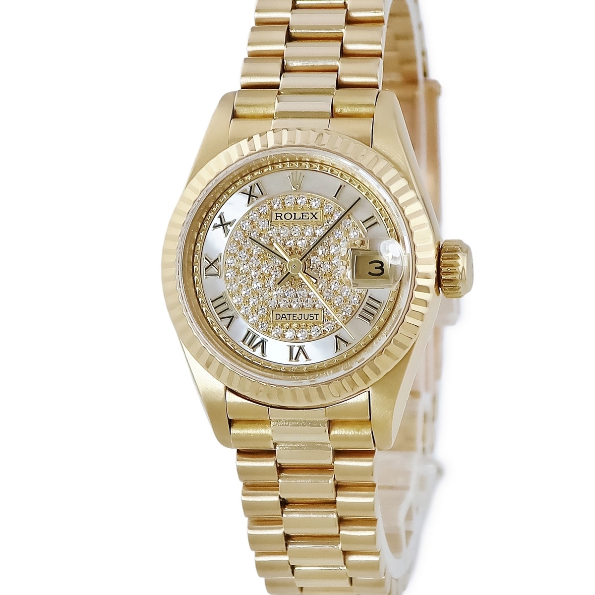 ロレックス デイトジャスト 26 69178NRZ OH済 R番 K18YG無垢 純正ダイヤ シェル 自動巻き拍卖