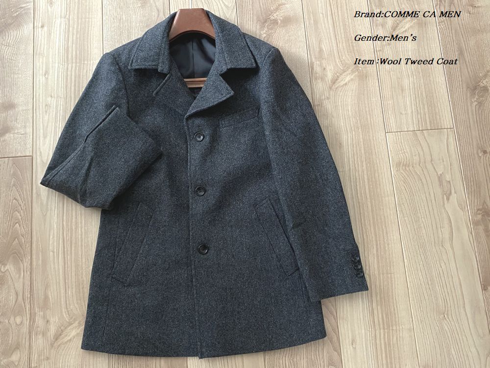 新品 定価5.4万円 COMME CA MEN コムサメン メンズ 英国産ラムウール ネップツイード コート チャコールグレー Mサイズ拍卖