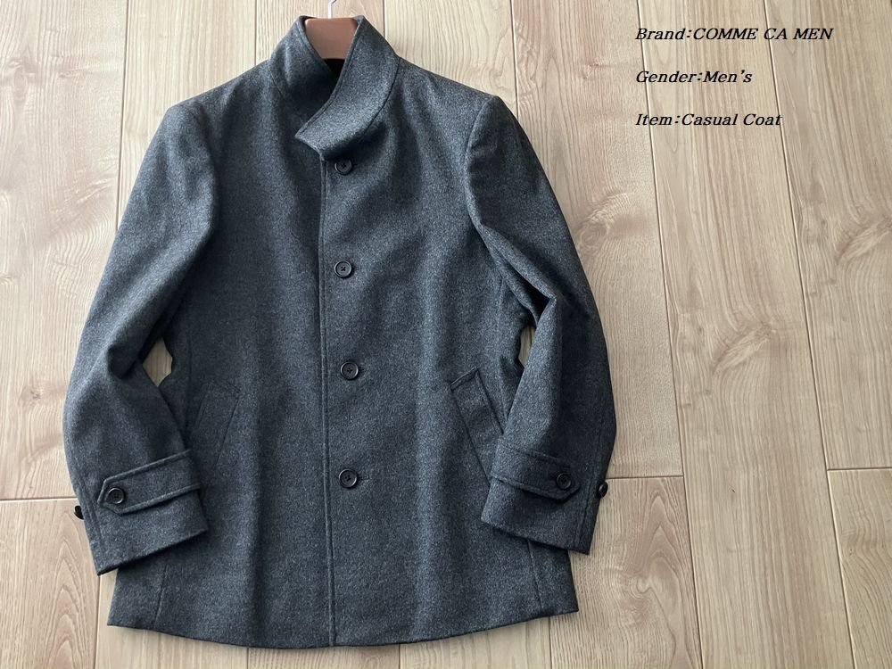 新品 定価6.5万円 COMME CA MEN コムサメン メンズ カシミヤ混 ウールビーバー加工 イタリアンカラー ハーフコート グレー Mサイズ拍卖