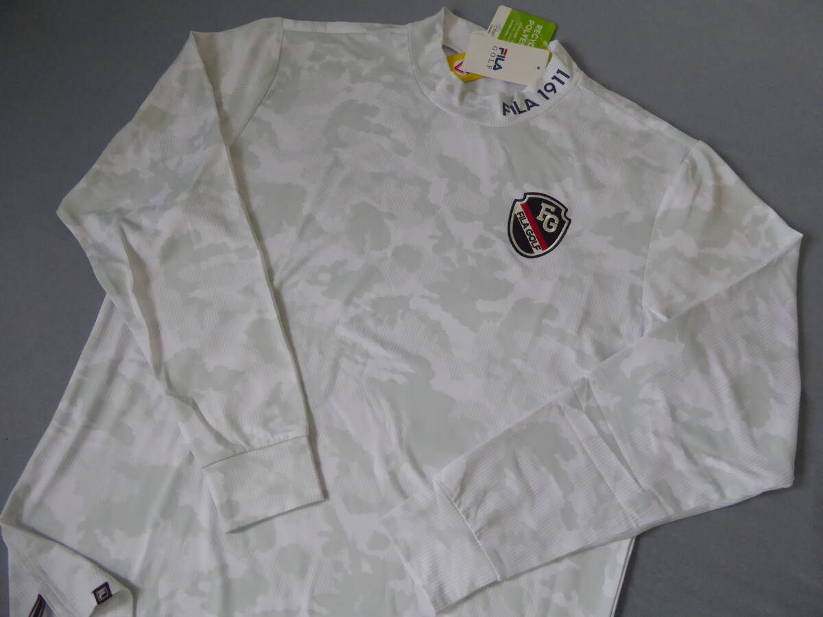 FILA GOLF フィラ ゴルフ 裏起毛 保温 UV CUT 迷彩柄 モックネック長袖シャツ LL 白 ②拍卖