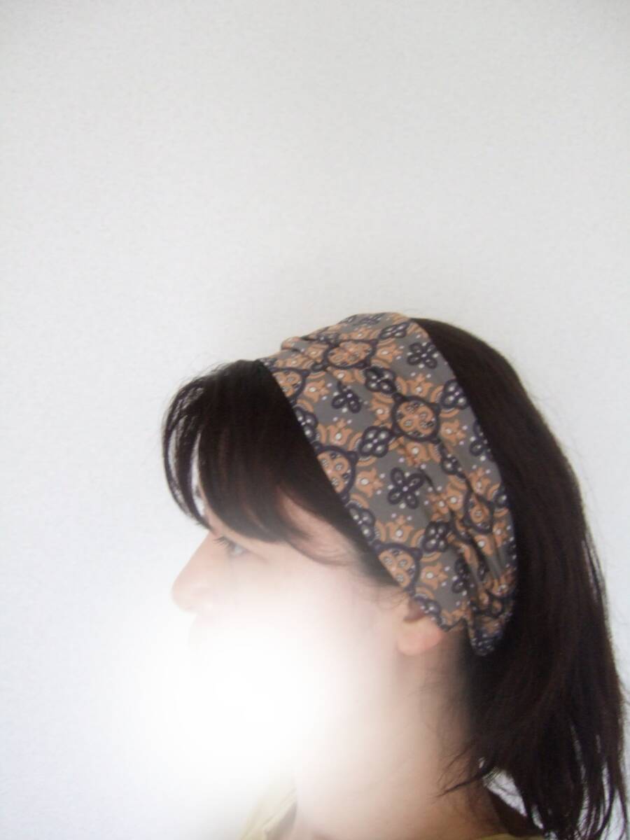 ★即決★人気柄★ハンドメイド アラベスクグレー 薄手コットンのゆるターバン**ヘアバンド 大人かわいいアクセントに拍卖