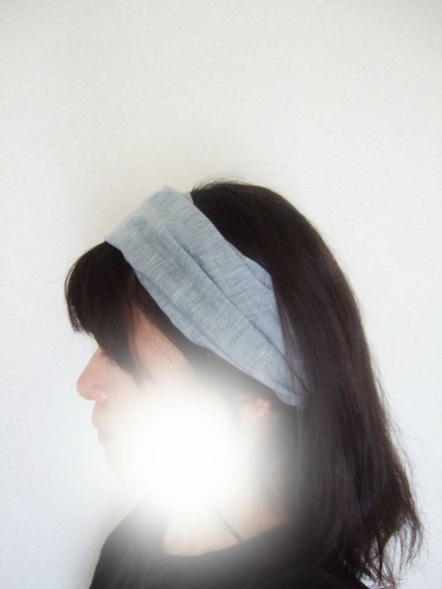 ★即決★ハンドメイド さわやか杢ブルーリネン ゆるターバン *ヘアバンド 夏にぴったり 梅雨の髪まとめにも拍卖