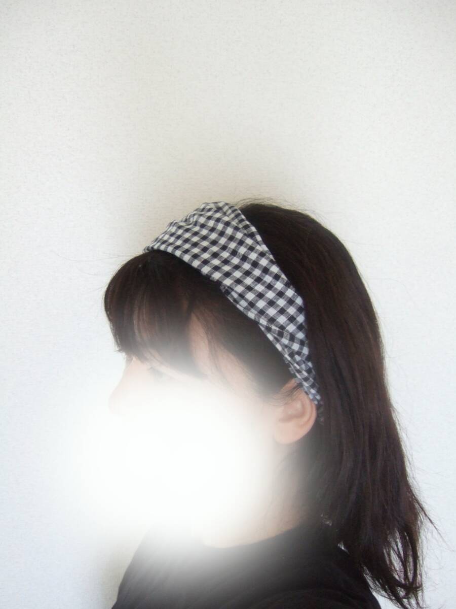 ★即決★ハンドメイド さわやか王道ギンガムチェック リネン ゆるターバン *ヘアバンド 初夏のアクセントに拍卖