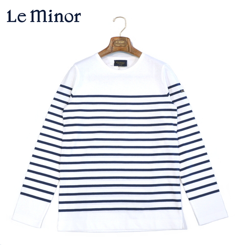 【40%OFF・新品・3(L)】Le minor(ルミノア)コットンボーダー ロングスリーブクルーネックカットソー ホワイト×ネイビー 61928H-D5拍卖