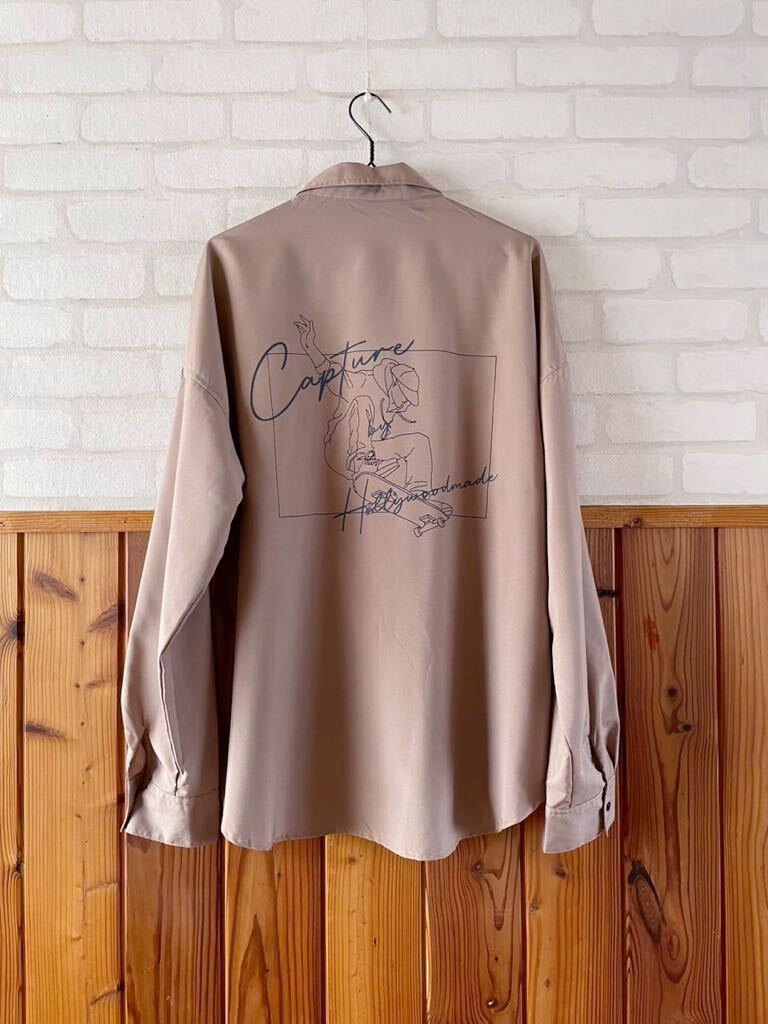 CAPTURE メンズ バックプリント 長袖シャツ Lサイズ スケーター スケートボード モカ カジュアル ストリート skateboard shirt R拍卖
